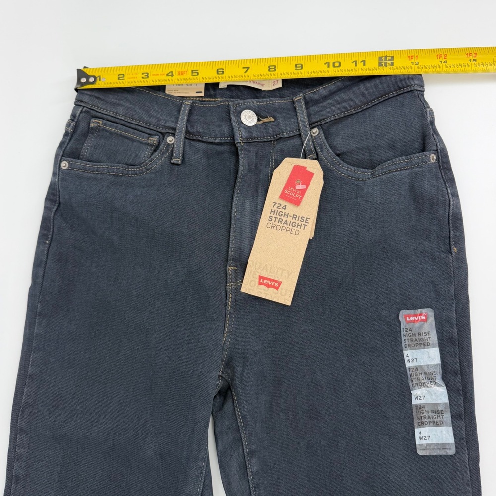 Levi's 724 High-Rise Straight Cropped Jeans Womens 4 W27 Black NWT Frayed Hem - Picture 9 of 12